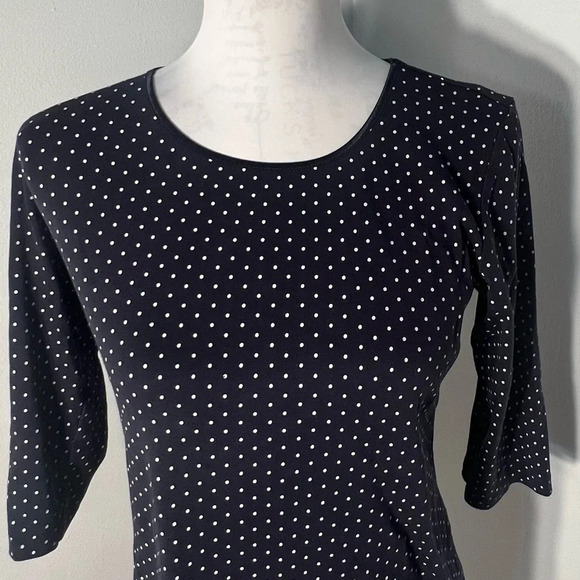christopher & banks Sm crewneck, Black/White polkadots 3/4 sleeve 100% cotton - Picture 1 of 4